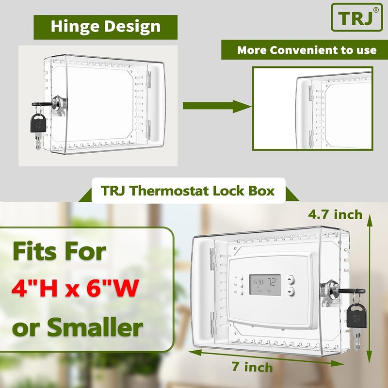 TRJ 6 PCS Thermostat Lock Box with Key, Large Thermostat Cover with Lock for Thermostat on Wall, AC Control Lock Box Cover with Key, Air Conditioner Lockbox Fits Thermostats 5" H x 6.3" W or Smaller - Image 2